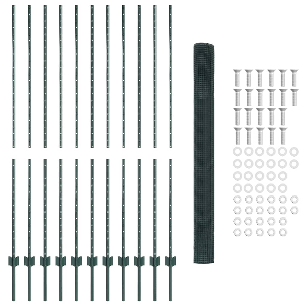 Recinzione con pali. Verde 1.5 x 25 m Acciaio 3336492