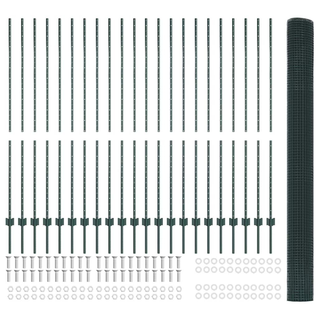 Recinzione con pali. Verde 1.5 x 50 m Acciaio 3336526