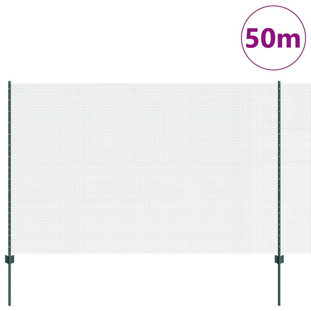 Recinzione con pali. Verde 1.5 x 50 m Acciaio 3336526