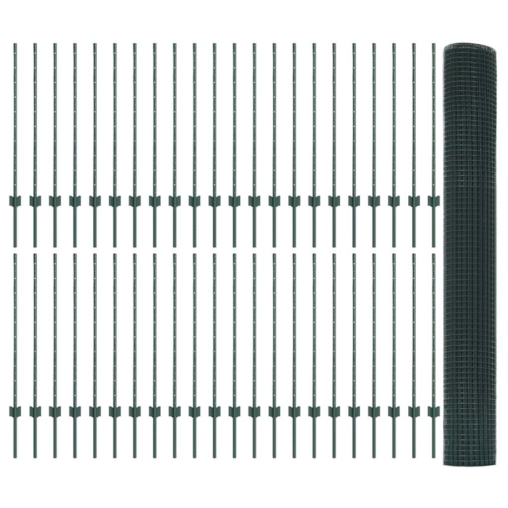 Recinzione in Rete Saldata  con 44 Pali U Verde 1x100 m Acciaio 3336544