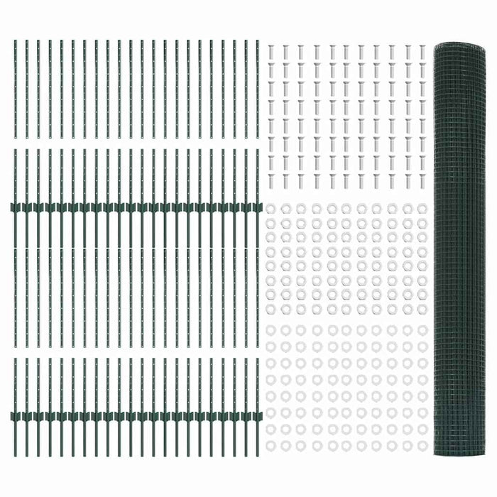 Recinzione in Rete Saldata  con 44 Pali U Verde 1x100 m Acciaio 3336544