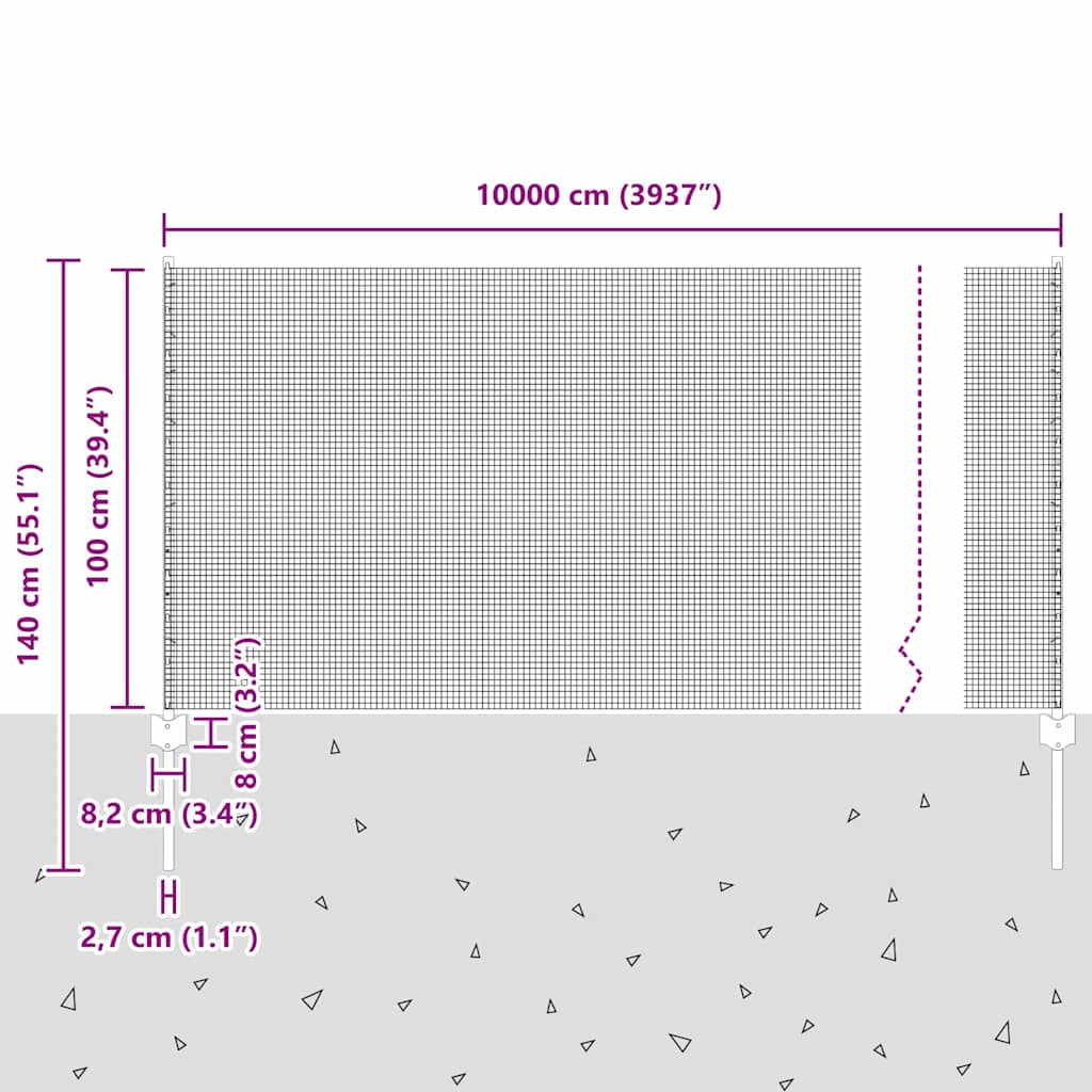Recinzione in Rete Saldata  con 44 Pali U Verde 1x100 m Acciaio 3336544
