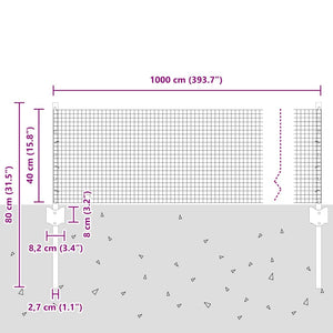 Recinzione in Filo Saldato  con 5 Poste U Grigio 0.4x10 m Acciaio 3336547