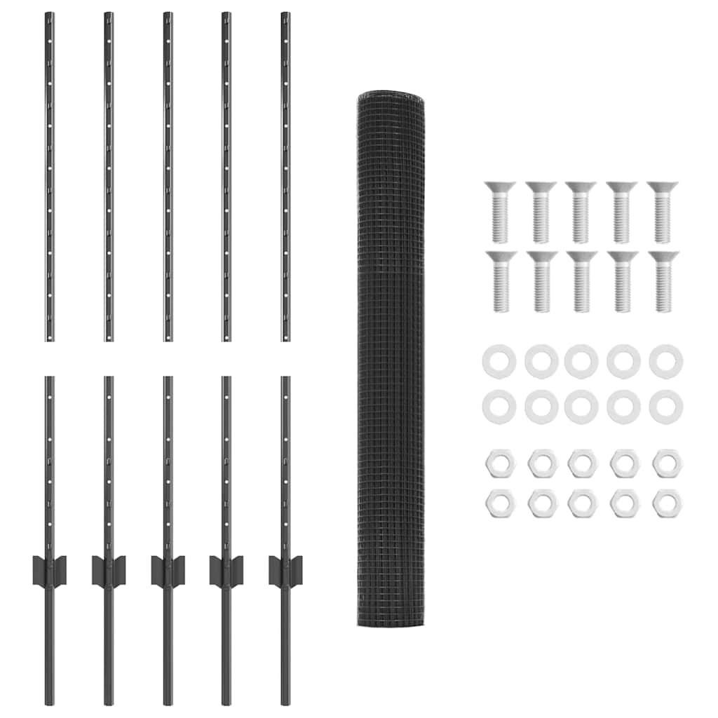 Recinzione con pali. Grigio 1 x 10 m Acciaio 3336562