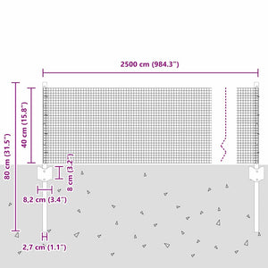 Recinzione con pali. Grigio 0.4 x 25 m Acciaio 3336581