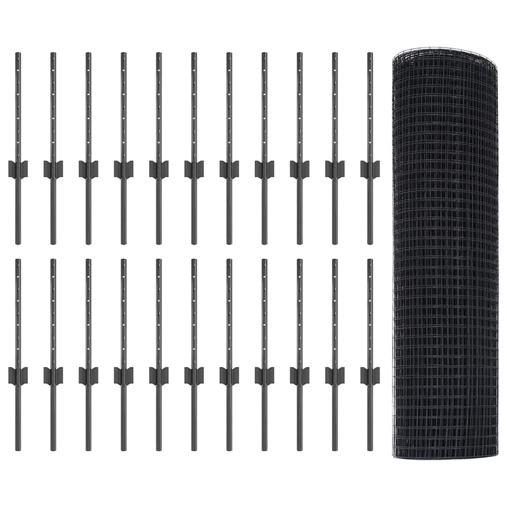 Recinzione con pali. Grigio 0.4 x 50 m Acciaio 3336617