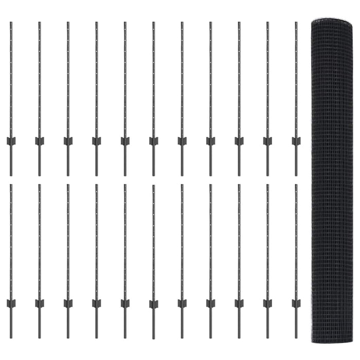 Recinzione con pali. Grigio 1 x 50 m Acciaio 3336633