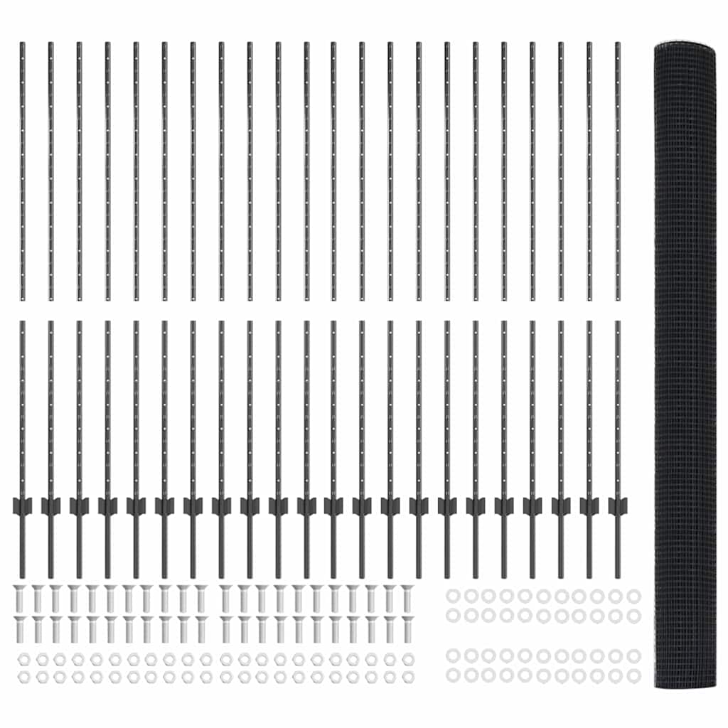 Recinzione con pali. Grigio 1.5 x 50 m Acciaio 3336645