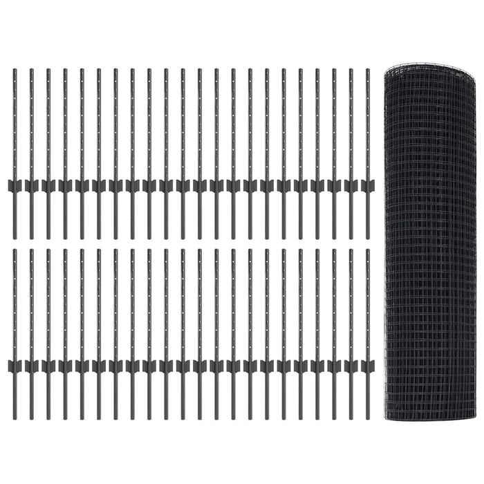 Recinzione con pali. Grigio 0.6 x 100 m Acciaio 3336656