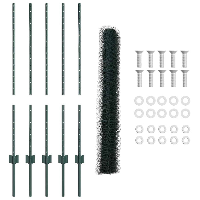 Recinzione con pali. Verde 1 x 10 m Acciaio 3336682