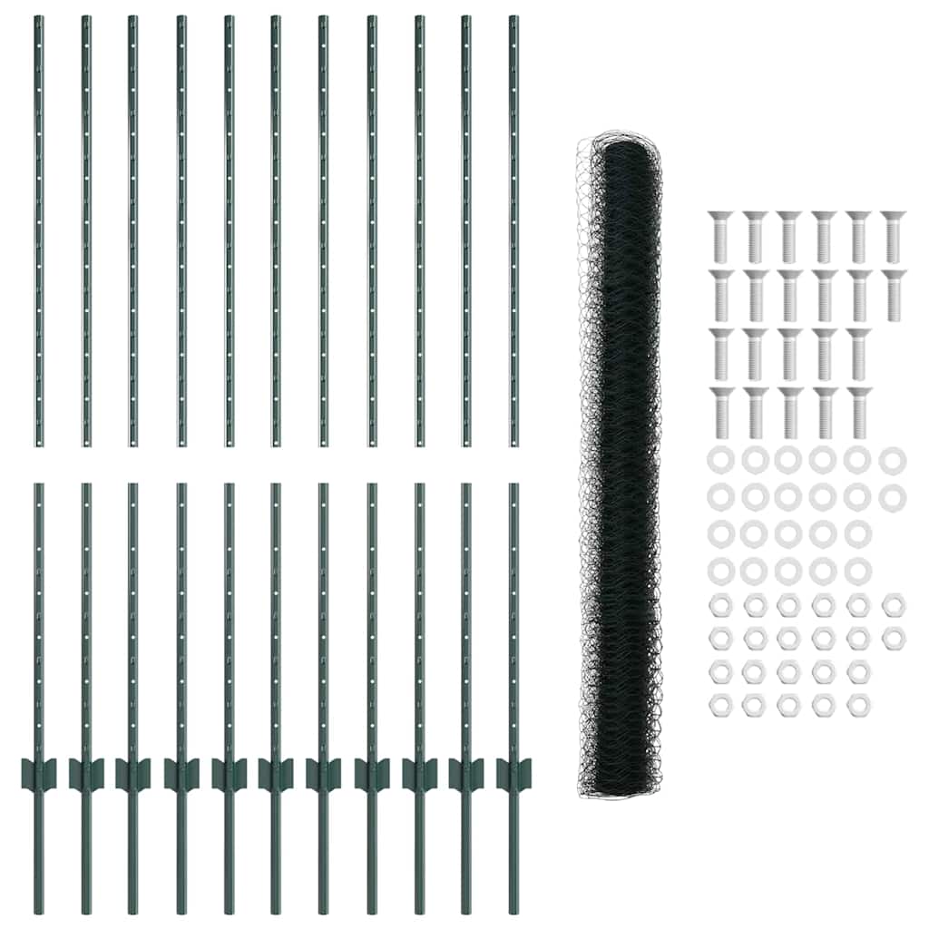 Recinzione con pali. Verde 1.4 x 25 m Acciaio 3336727