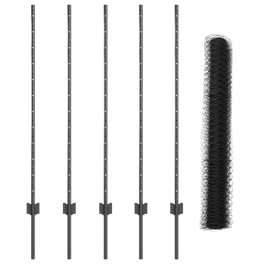 Recinzione con pali. Grigio 1.2 x 10 m Acciaio 3336828
