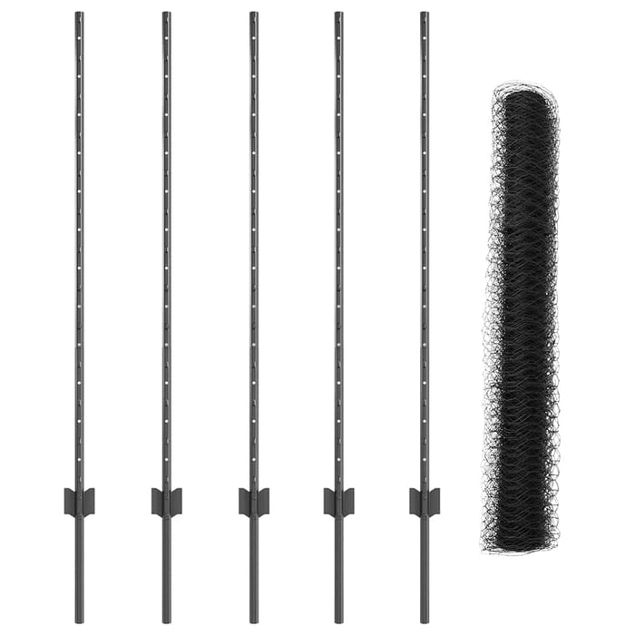 Recinzione con pali. Grigio 1.2 x 10 m Acciaio 3336828