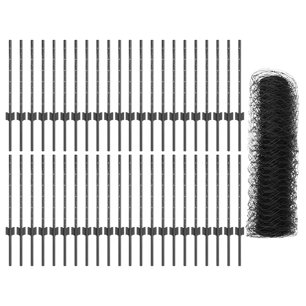 Recinzione con pali. Grigio 0.6 x 100 m Acciaio 3336923