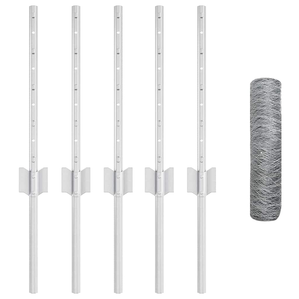 Recinzione con pali. Argento 0.4 x 10 m Acciaio 3336948