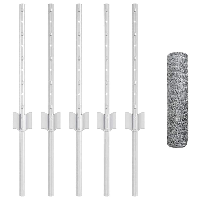 Recinzione con pali. Argento 0.4 x 10 m Acciaio 3336949