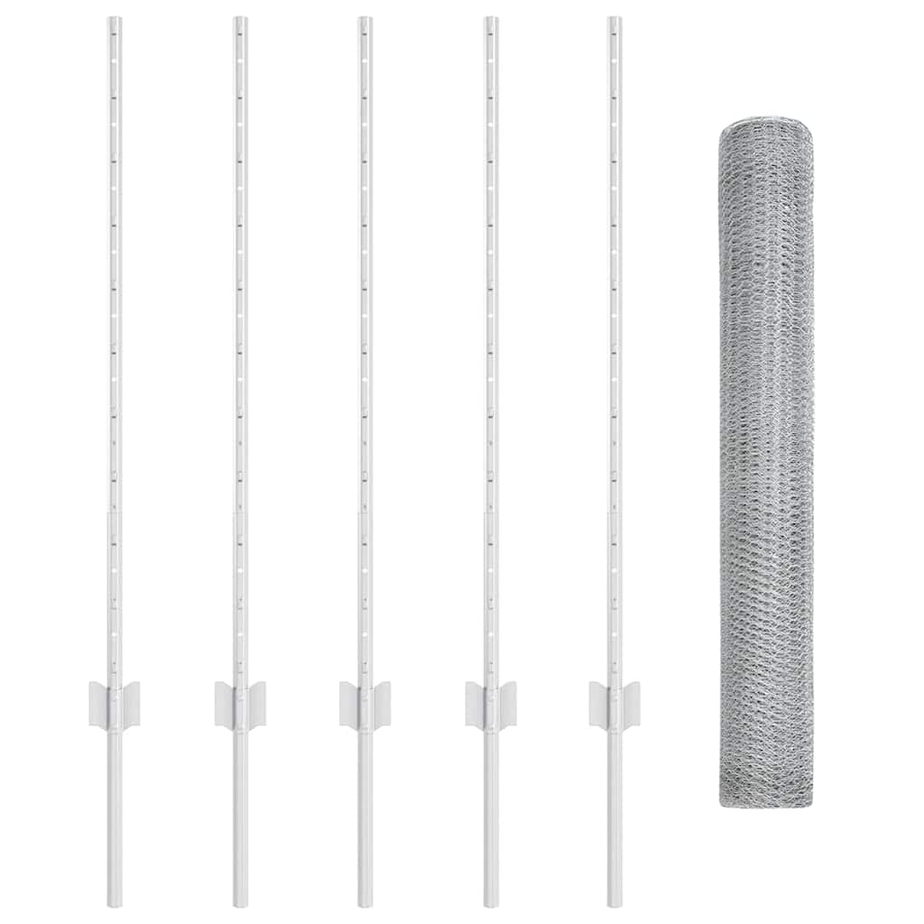 Recinzione con pali. Argento 1 x 10 m Acciaio 3336962