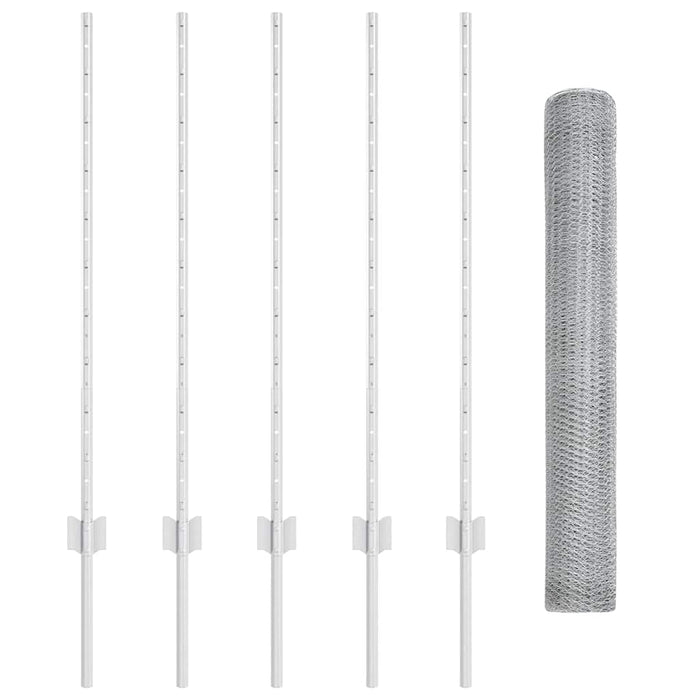 Recinzione con pali. Argento 1 x 10 m Acciaio 3336962