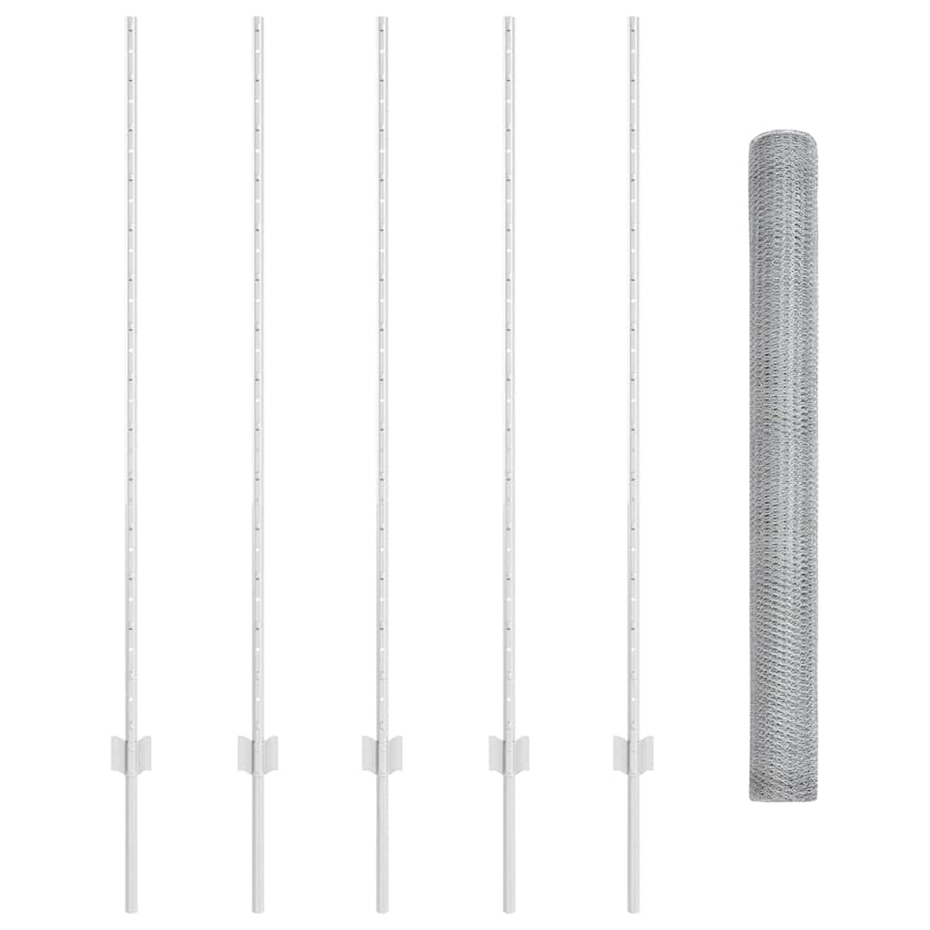 Recinzione con pali. Argento 1.4 x 10 m Acciaio 3336970