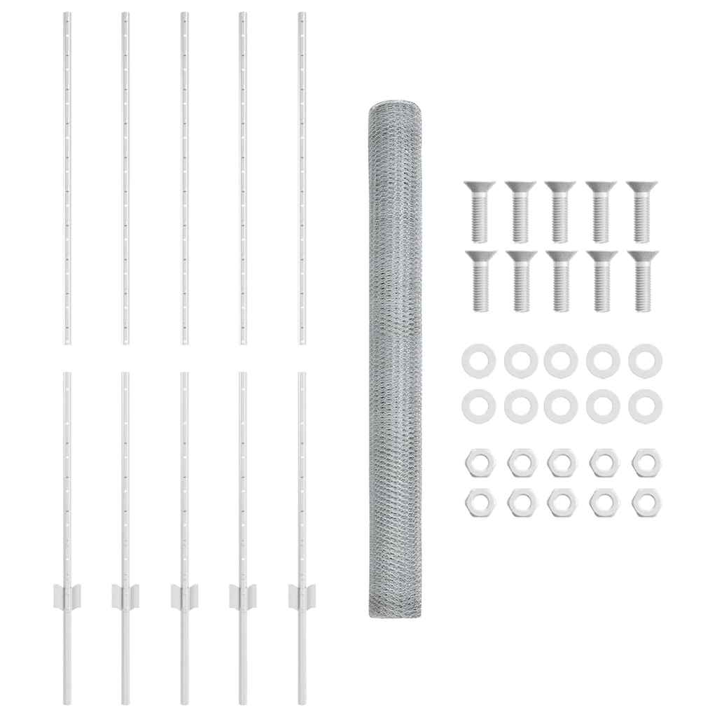 Recinzione con pali. Argento 1.4 x 10 m Acciaio 3336971