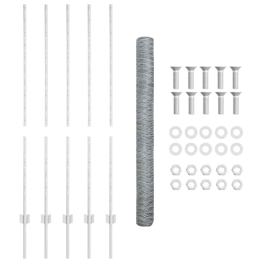 Recinzione con pali. Argento 1.4 x 10 m Acciaio 3336972