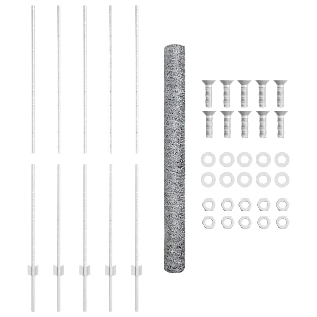 Recinzione con pali. Argento 1.5 x 10 m Acciaio 3336977