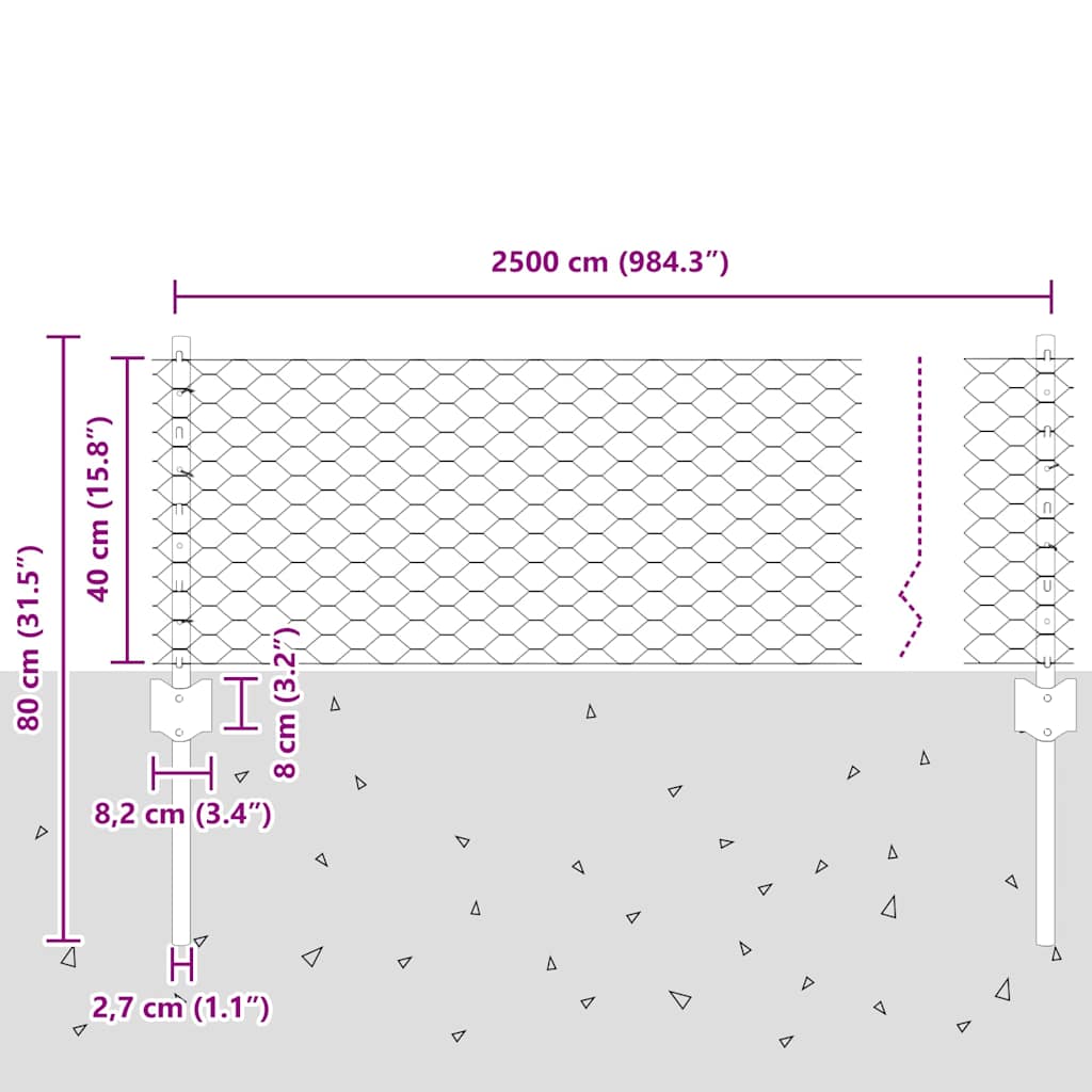 Recinzione con pali. Argento 0.4 x 25 m Acciaio 3336984