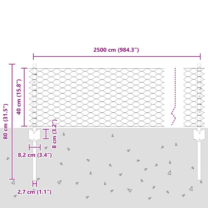 Recinzione con pali. Argento 0.4 x 25 m Acciaio 3336984