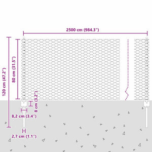 Recinzione con pali. Argento 0.8 x 25 m Acciaio 3336994