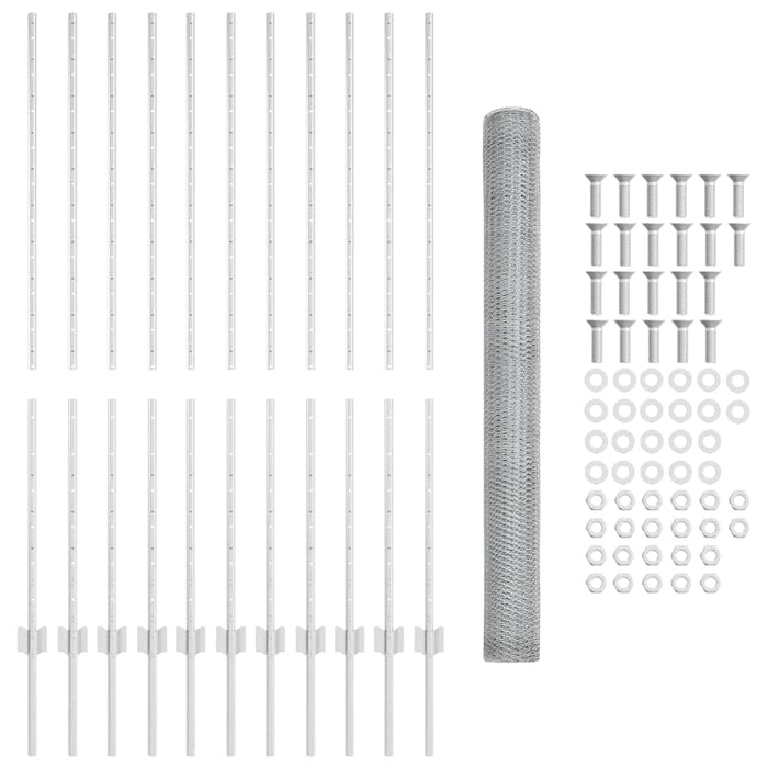 Recinzione con pali. Argento 1.4 x 25 m Acciaio 3337006