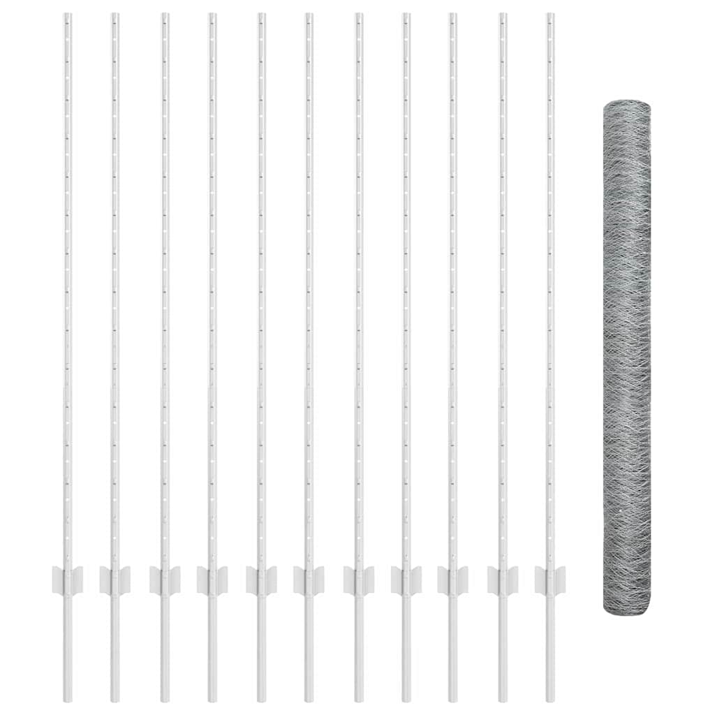 Recinzione con pali. Argento 1.4 x 25 m Acciaio 3337008