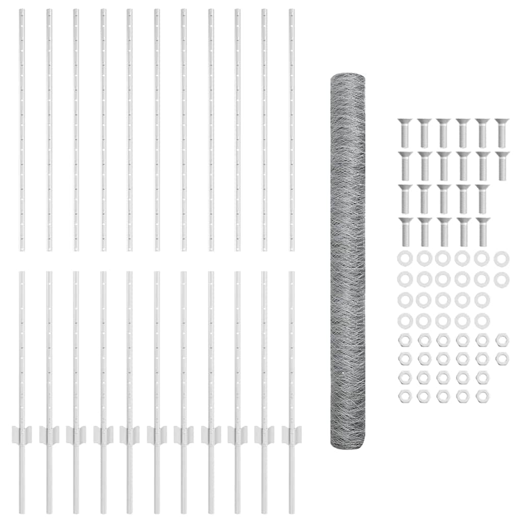 Recinzione con pali. Argento 1.4 x 25 m Acciaio 3337009
