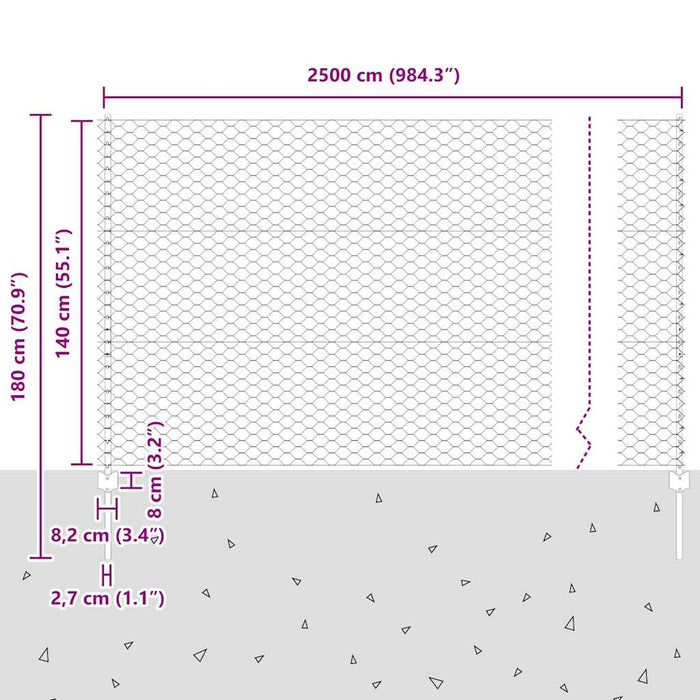 Recinzione con pali. Argento 1.4 x 25 m Acciaio 3337009