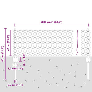 Recinzione con pali. Argento 0.4 x 50 m Acciaio 3337020