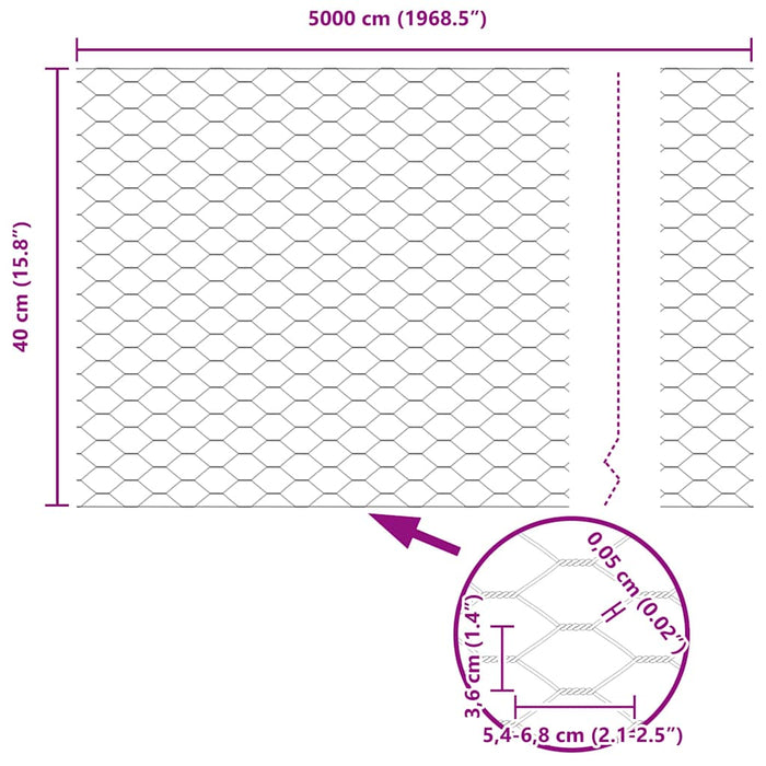 Recinzione con pali. Argento 0.4 x 50 m Acciaio 3337020