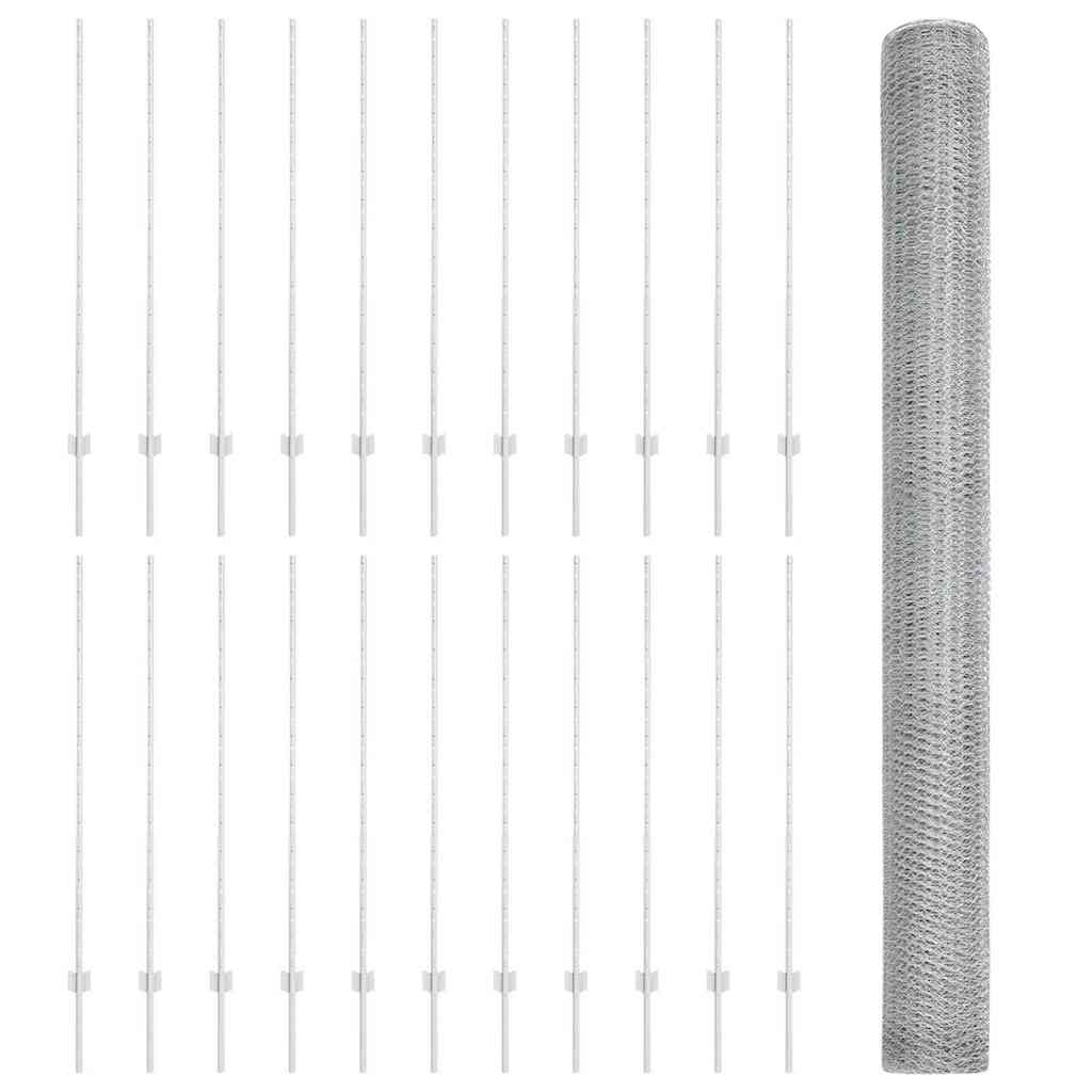 Recinzione con pali. Argento 1.4 x 50 m Acciaio 3337043