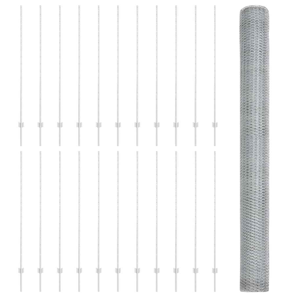 Recinzione con pali. Argento 1.5 x 50 m Acciaio 3337046