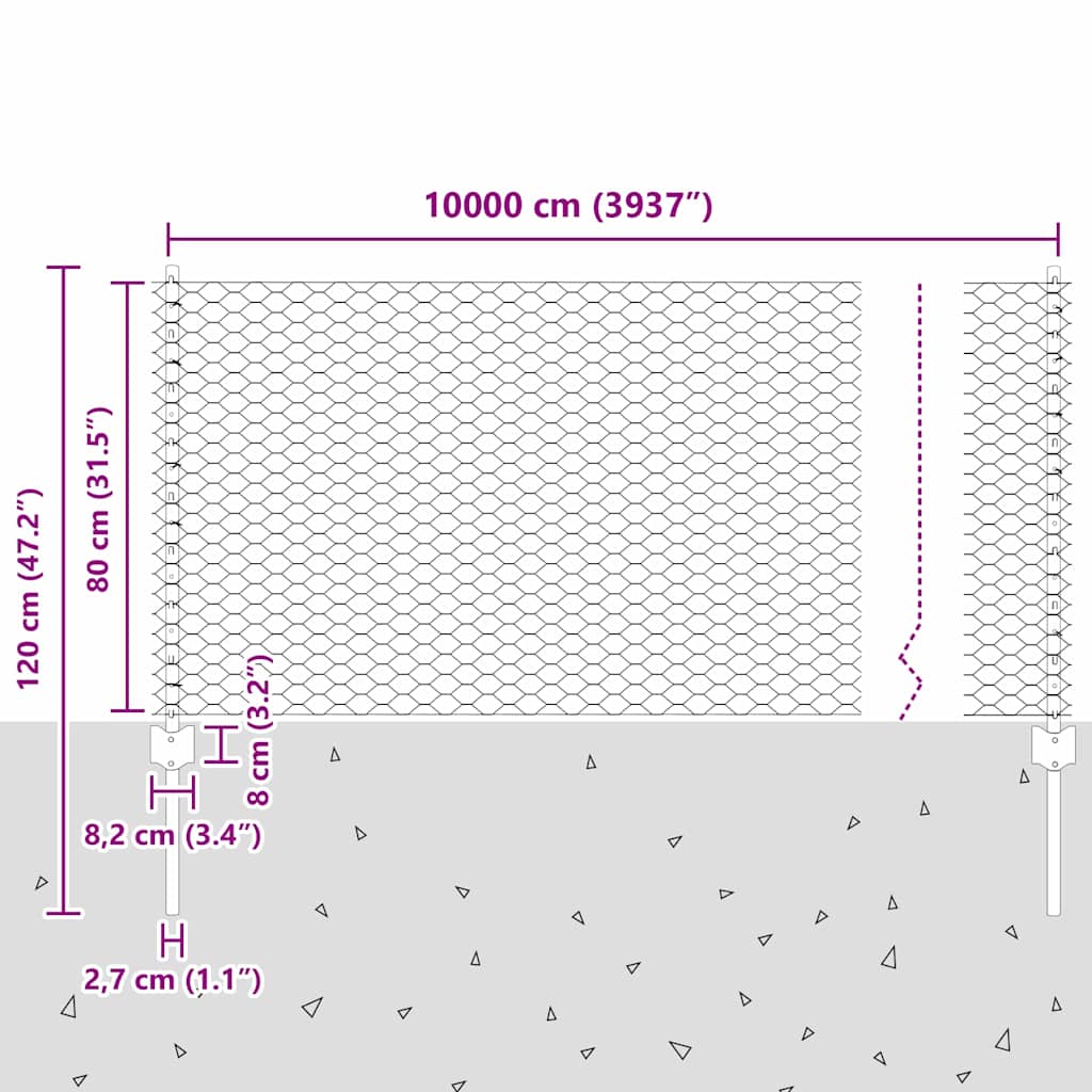 Recinzione con pali. Argento 0.8 x 100 m Acciaio 3337066