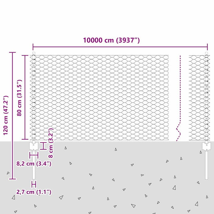 Recinzione con pali. Argento 0.8 x 100 m Acciaio 3337066