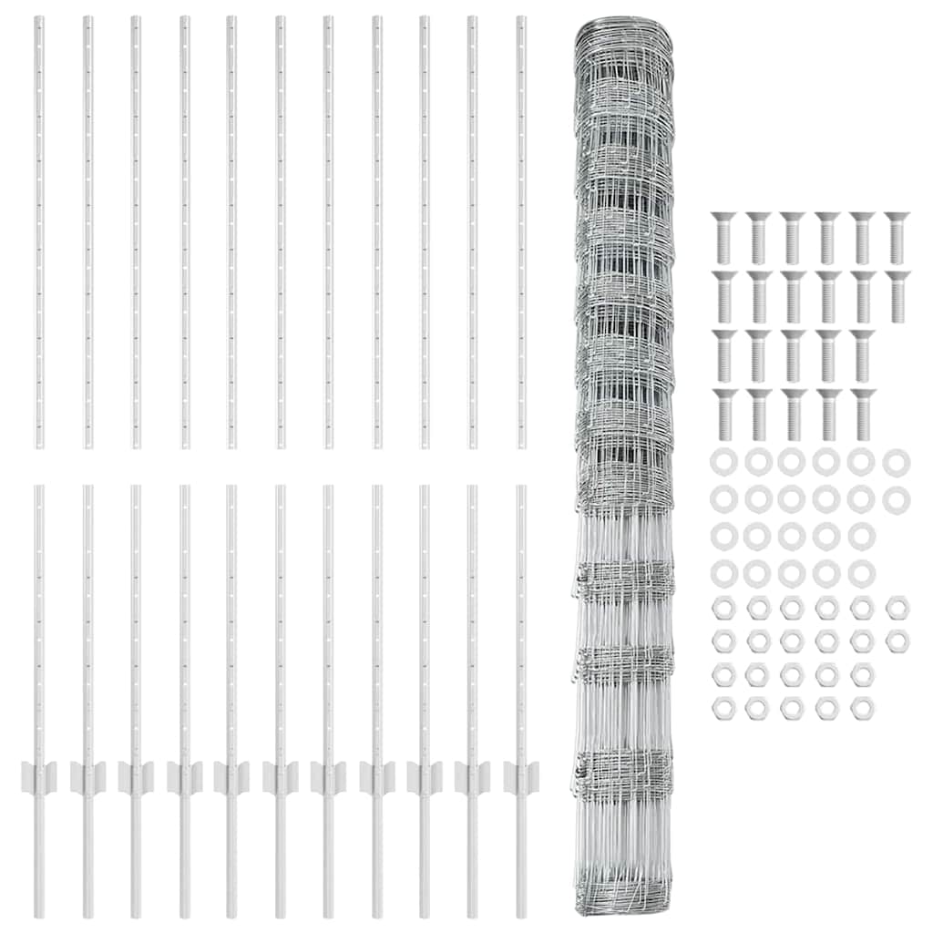 Recinzione con pali. Argento 1.4 x 25 m Acciaio 3337128