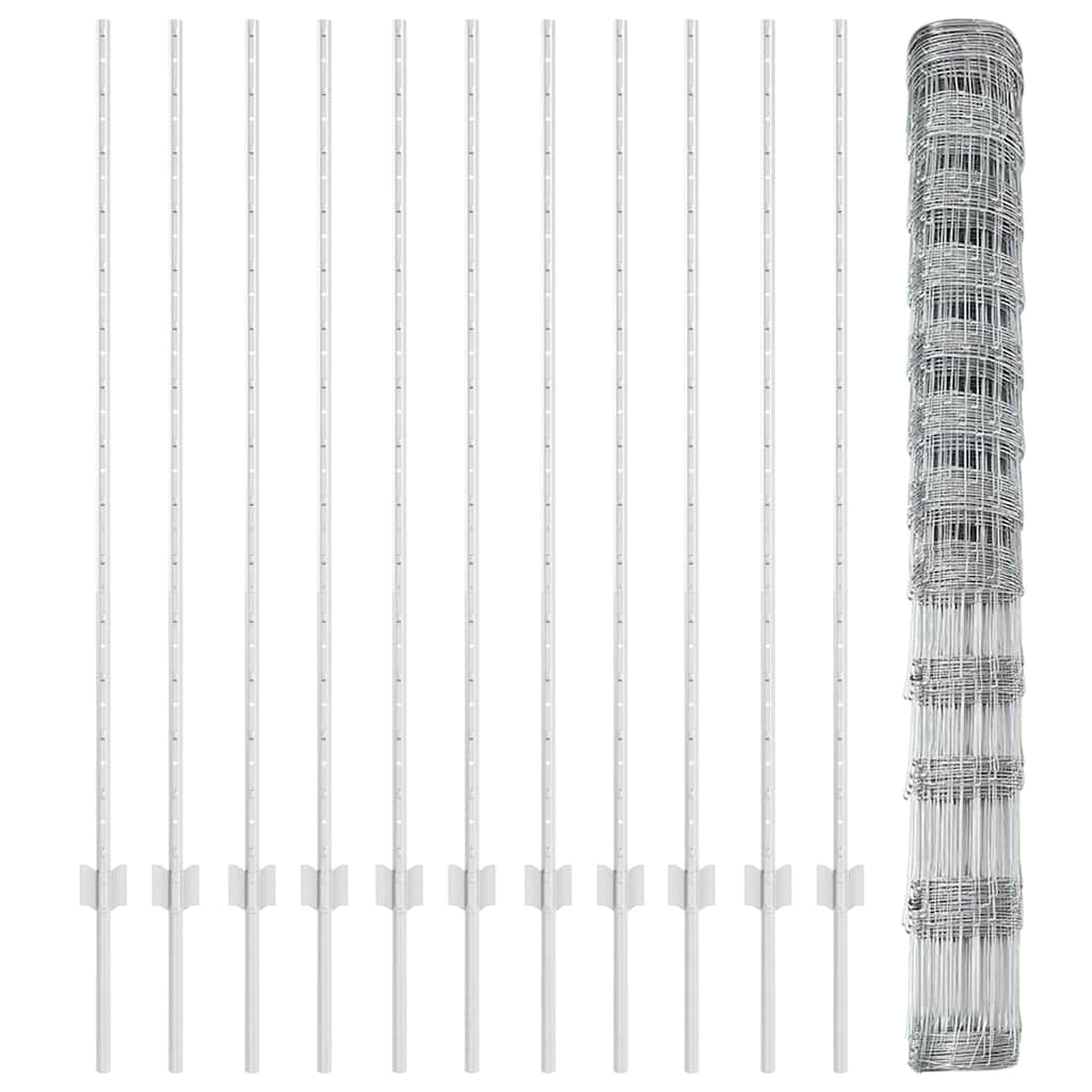 Recinzione con pali. Argento 1.4 x 25 m Acciaio 3337128