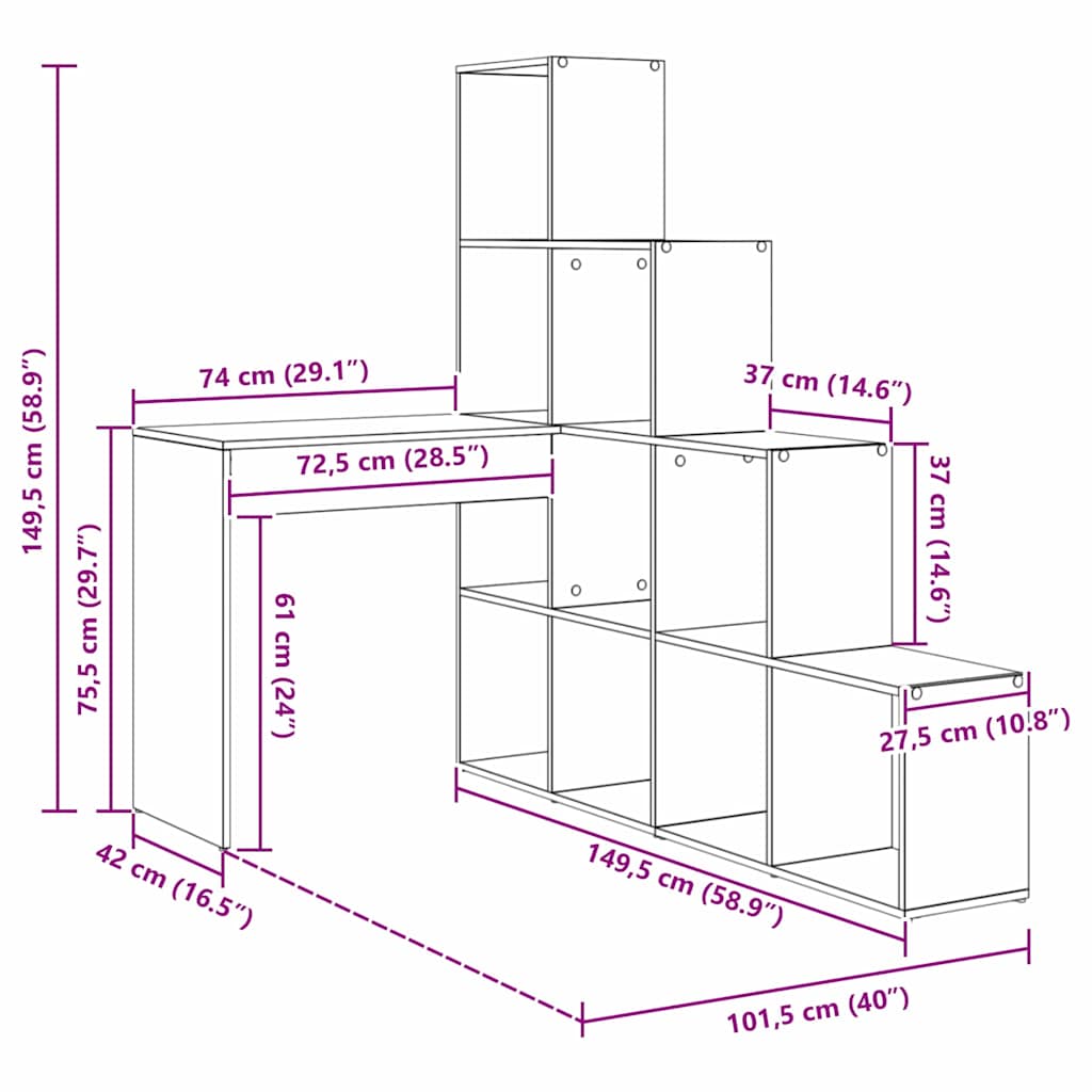 vidaXL Scrivania ad angolo Grigio sonoma 101,5 x 149,5 x 149,5 cm