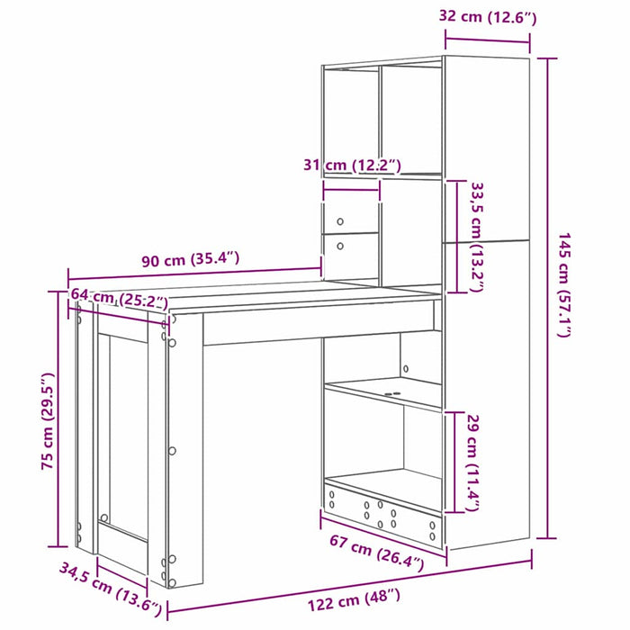 vidaXL Scrivania Grigio cemento 122 x 67 x 145 cm Legno multistrato
