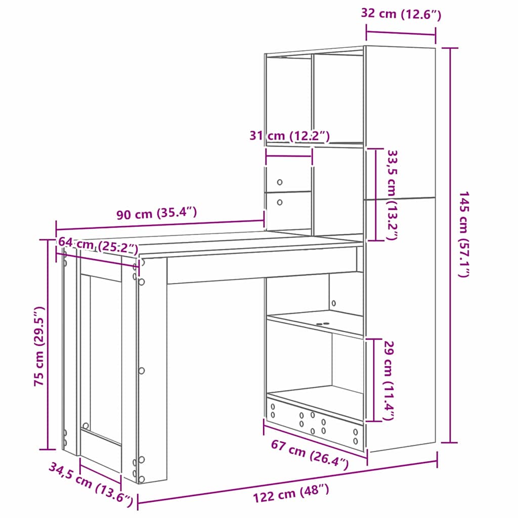 vidaXL Scrivania con lo scaffale rovere artigianale 122 x 67 x 145 cm
