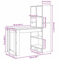 vidaXL Scrivania con lo scaffale rovere artigianale 122 x 67 x 145 cm
