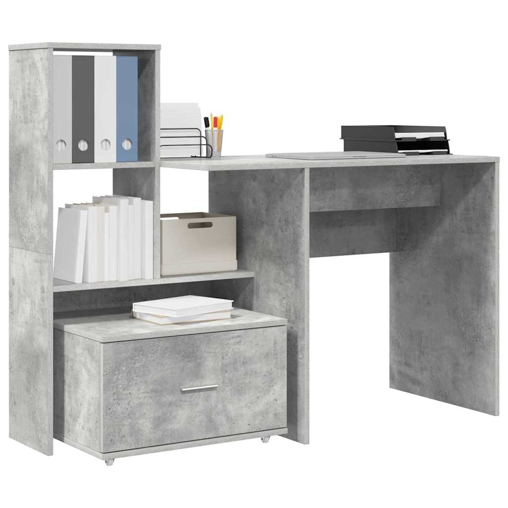 vidaXL Scrivania con cassetto Grigio cemento 131.5 x 50 x 106.5 cm