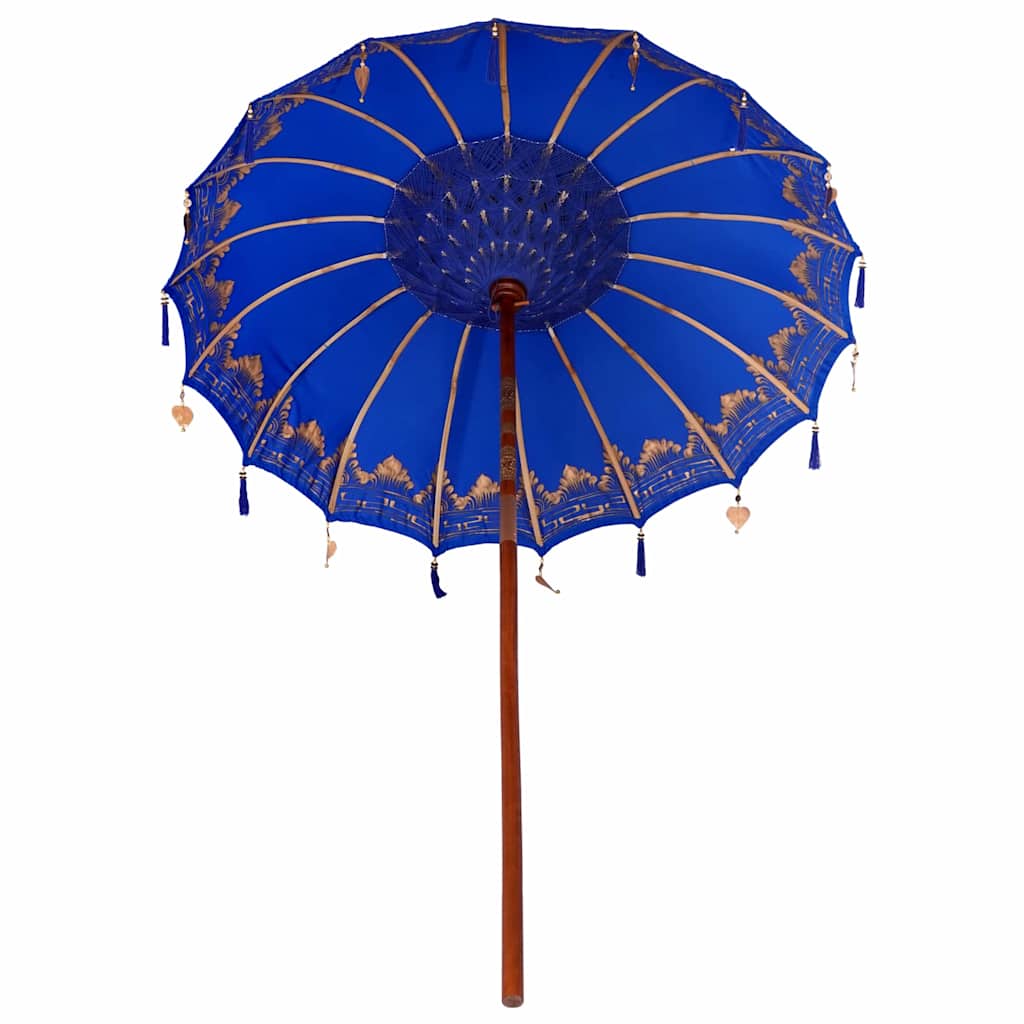 vidaXL Parasol Balinese Blu (180-190) x 260 cm Cotone e legno massello