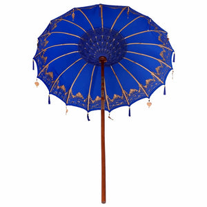 vidaXL Parasol Balinese Blu (180-190) x 260 cm Cotone e legno massello