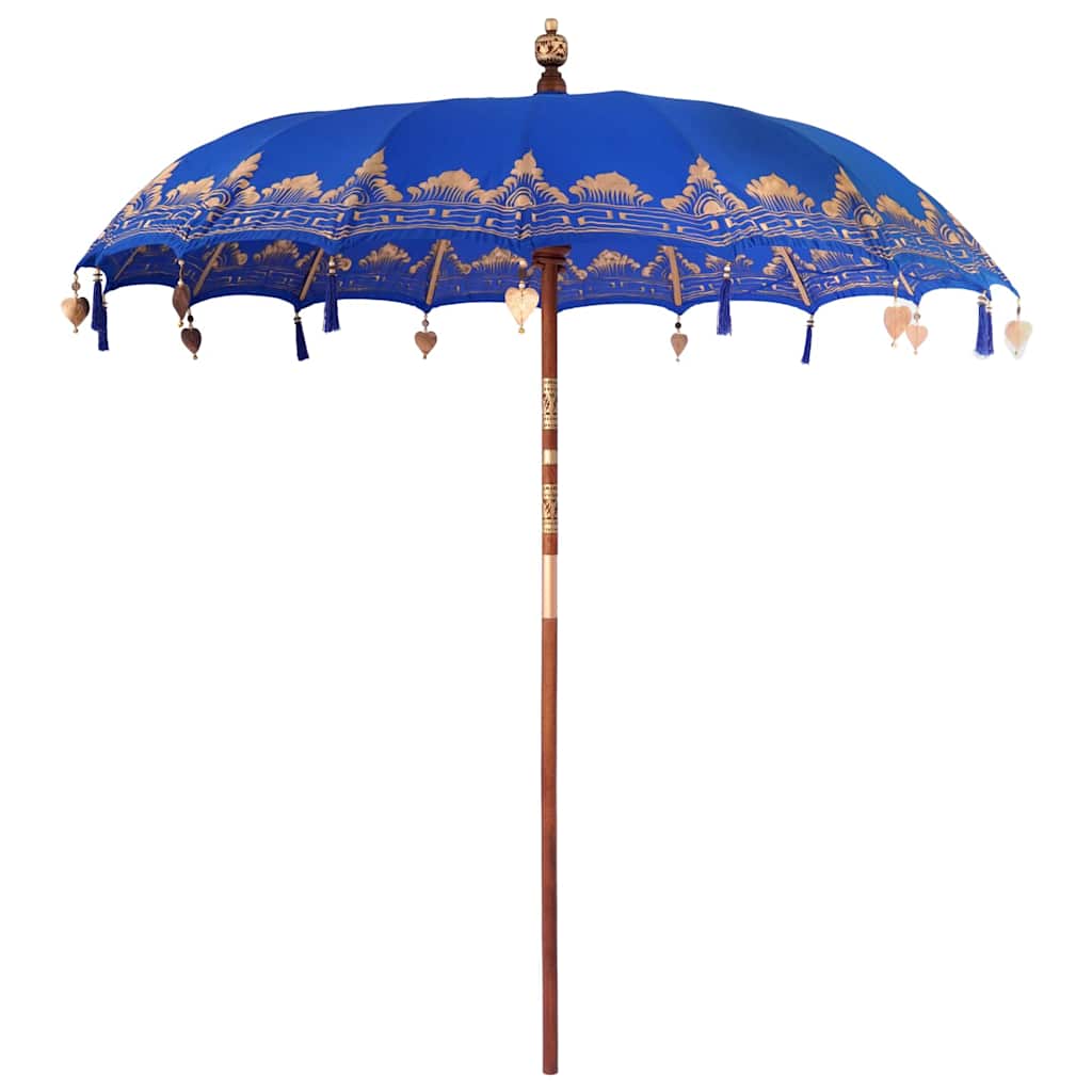 vidaXL Parasol Balinese Blu (210-220) x 260 cm Cotone e legno massello