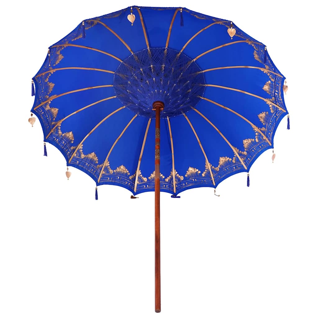 vidaXL Parasol Balinese Blu (210-220) x 260 cm Cotone e legno massello